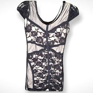 SALE Black and Nude bodycon mesh dress with lace inserts